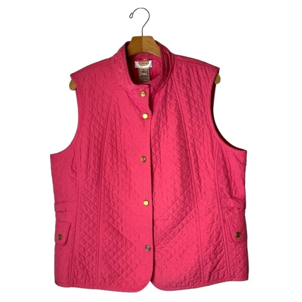Talbots Vest Women XL Pink Quilted Button Front‎ Lightweight Outdoor Preppy